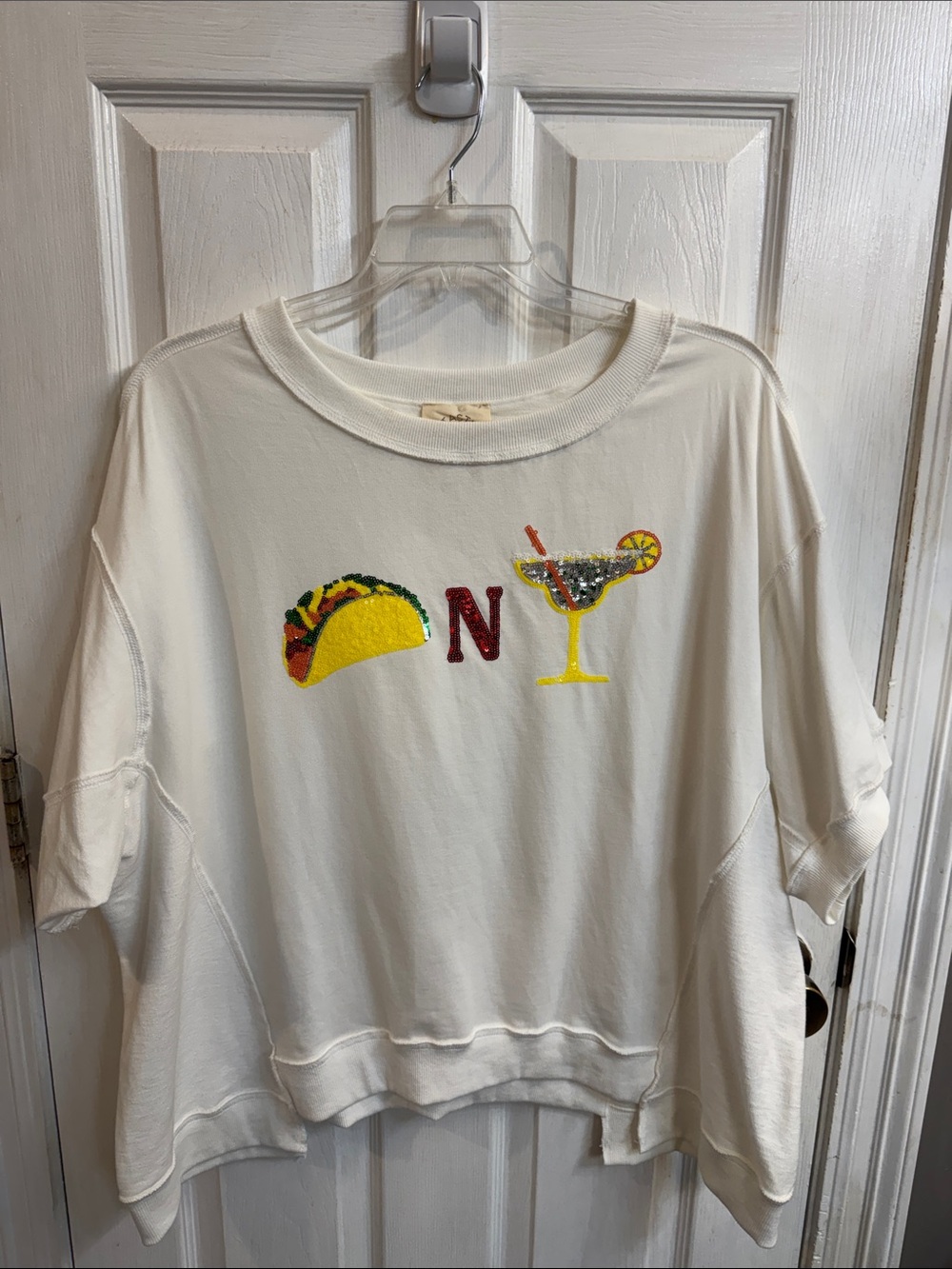 Fantastic Fawn Cream Taco & Margarita Embroidered Pullover
